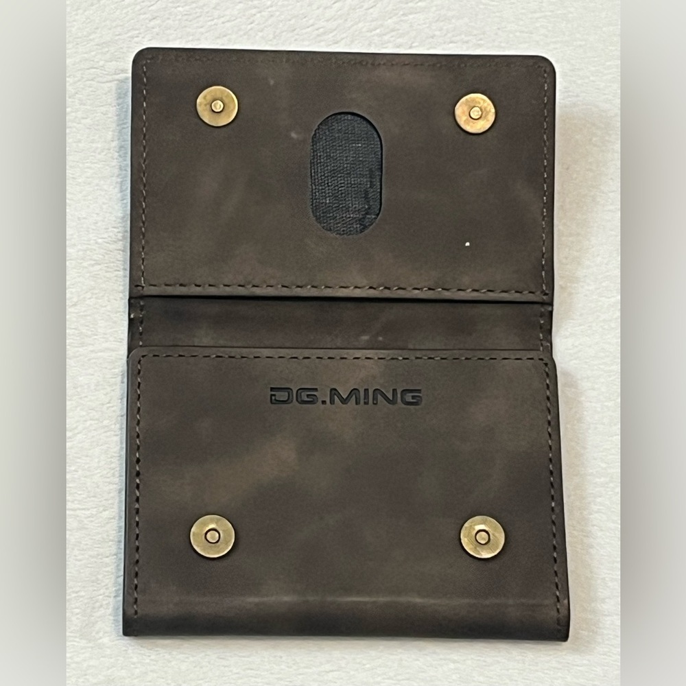 DG.MING Brown Leather Tri-Fold Magnetic Wallet - Picture 4 of 13